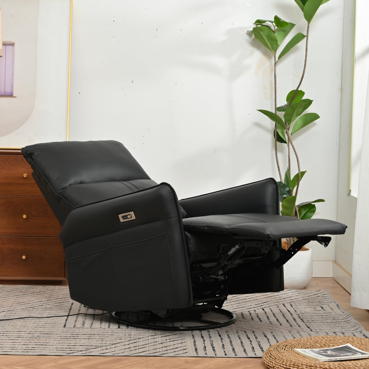 Ball & Cast Power Recliner Chair with USB and Type-c Ports,Swivel Rocker Recliner Sofa W/Padded Backrest,Infinite Position Power Lift Chair,for Living Room,Bedroom,Home Theaters,Black