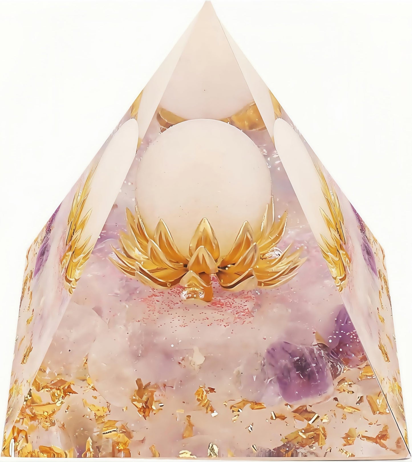 EternalOrgone Flower of Agate with Lavenda Light Amethyst Healing Crystal Pyramids for Reduce Stress Chakra Reiki Healing Meditation Attracts Lucky and Success