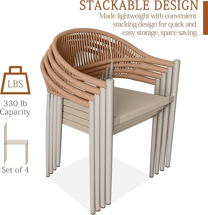 TWT Patio Dining Chairs Outdoor Stackable Dining Chairs for All Weather, Breathable Textilene Garden Outdoor Furniture for Backyard Deck (Brown, Set of 4)