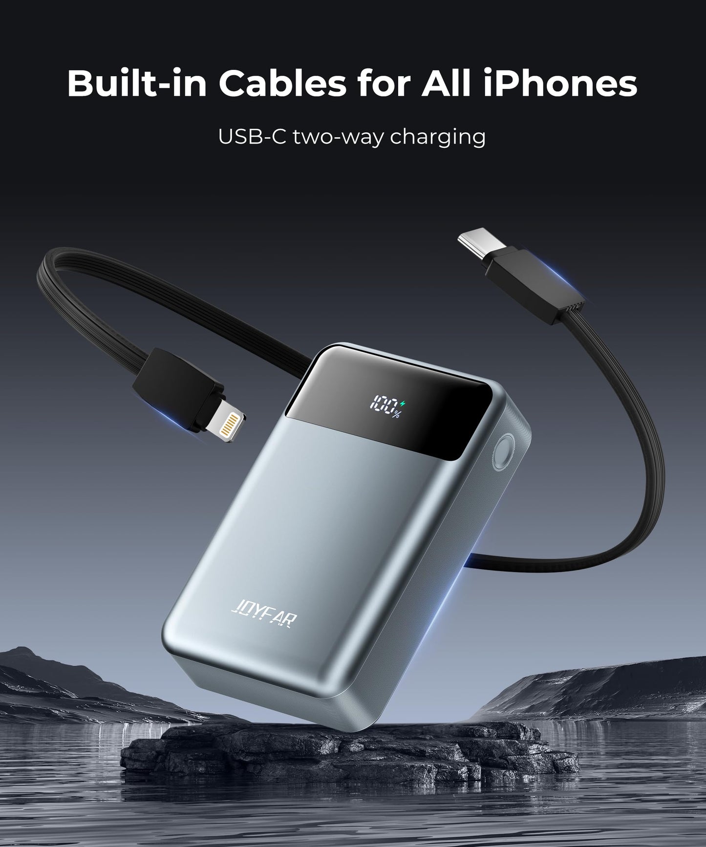 Portable-Charger-Power-Bank Travel Essentials Battery Pack USB C 30000mAh Built in Cable 22.5W Phone Fast Charging Powerbank Compatible with iPhone 16 15 14 13 12 11 iPad Samsung Google Xiaomi