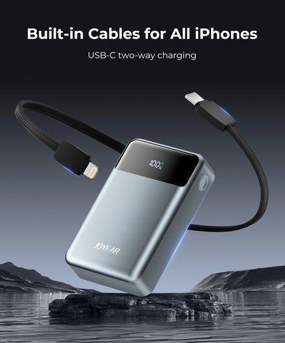 Portable-Charger-Power-Bank Travel Essentials Battery Pack USB C 30000mAh Built in Cable 22.5W Phone Fast Charging Powerbank Compatible with iPhone 16 15 14 13 12 11 iPad Samsung Google Xiaomi