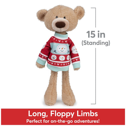 GUND Toothpick with Holiday Sweater, Classic Teddy Bear Stuffed Animal for Ages 1 and Up, Beige/Red/White, 15”