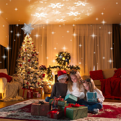 Christmas Tree Topper Lighted with 6 Projection Modes,Christmas Star Tree Topper Built-in LED Rotating Projector Lights 3D Christmas Tree Decorations for Xmas Party Holiday Decor(Silver Snowflake)