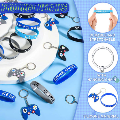 Shappy 36 Pieces Video Game Party Favors Includes Bracelets Wristbands Keychains Gaming gift Bags with Drawstring for Video Game Birthday Party Favors Supplies