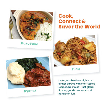 eat2explore Global Cooking Kit - Authentic Recipes, Essential Spices, Cultural Fun & Expert Drink Pairings - Perfect for Date Night and Dinner Parties (KENYA edition)