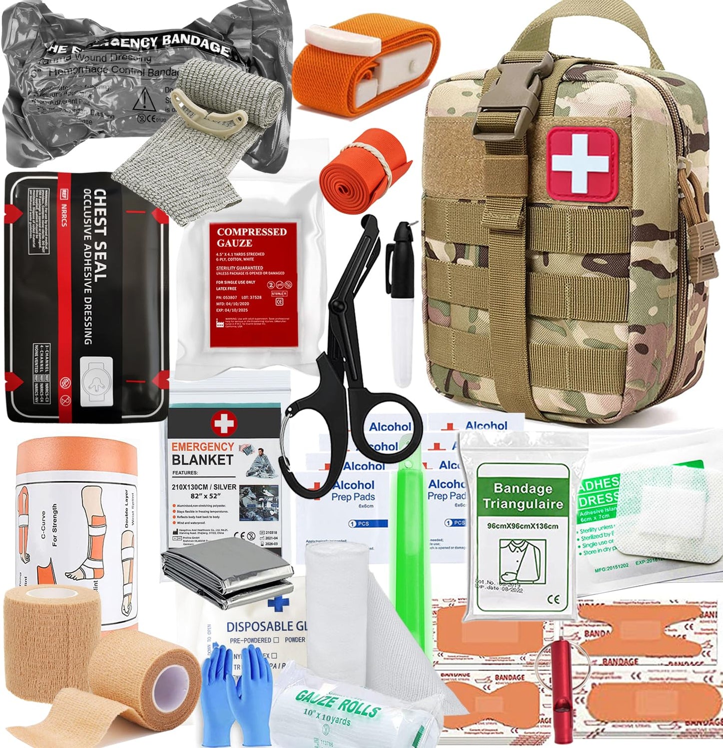 VVIITOP IFAK Kit Trauma Kit Military Medical First Aid Kits Bleeding Contral Emergency Survival Bug Out Bag for Camping Gear Supplies Hiking (Camouflage)
