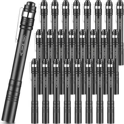 Rossesay 24 Pack Mini Pen Flashlights Bulk Gifts LED Pen Lights Aluminum Pocket Flashlights with Clips Small Handheld Torches for Men Camping Hiking Emergency Outdoor (Black)