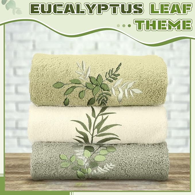 Eucalyptus Leaves Hand Towels Farmhouse Green Bathroom Decor 14x29 Inch