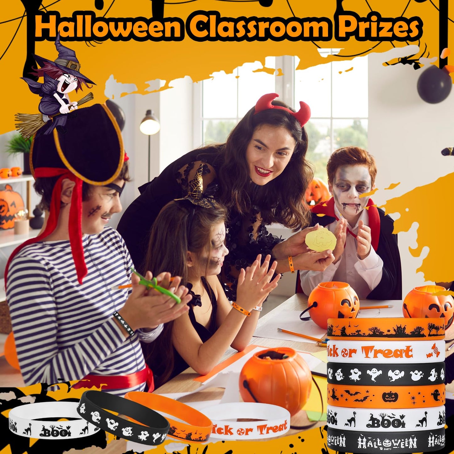 Halloween Rubber Bracelets 30 PCS Bulk Halloween Party Favors Supplies Silicone Wristbands for Gifts Toys Goodie Bag Fillers Stuff Classroom Prizes for Kids Teens Girls Boys