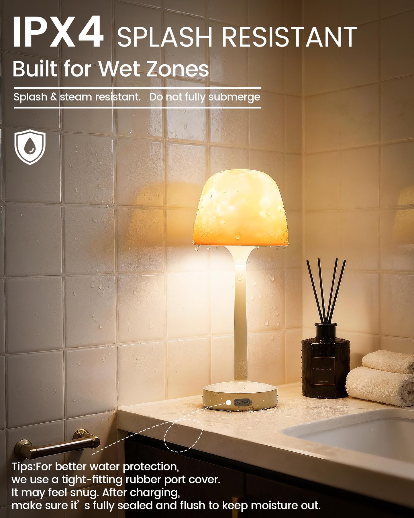 Waterproof Bathroom Shower Lamp with Ocean Wave Projector, 2-in-1 Table Night Light, 16 RGB Colors, 3 White Modes, 5000mAh Rechargeable USB-C Lamp with Touch & Remote for Spa Shower, Bedroom, Gifts