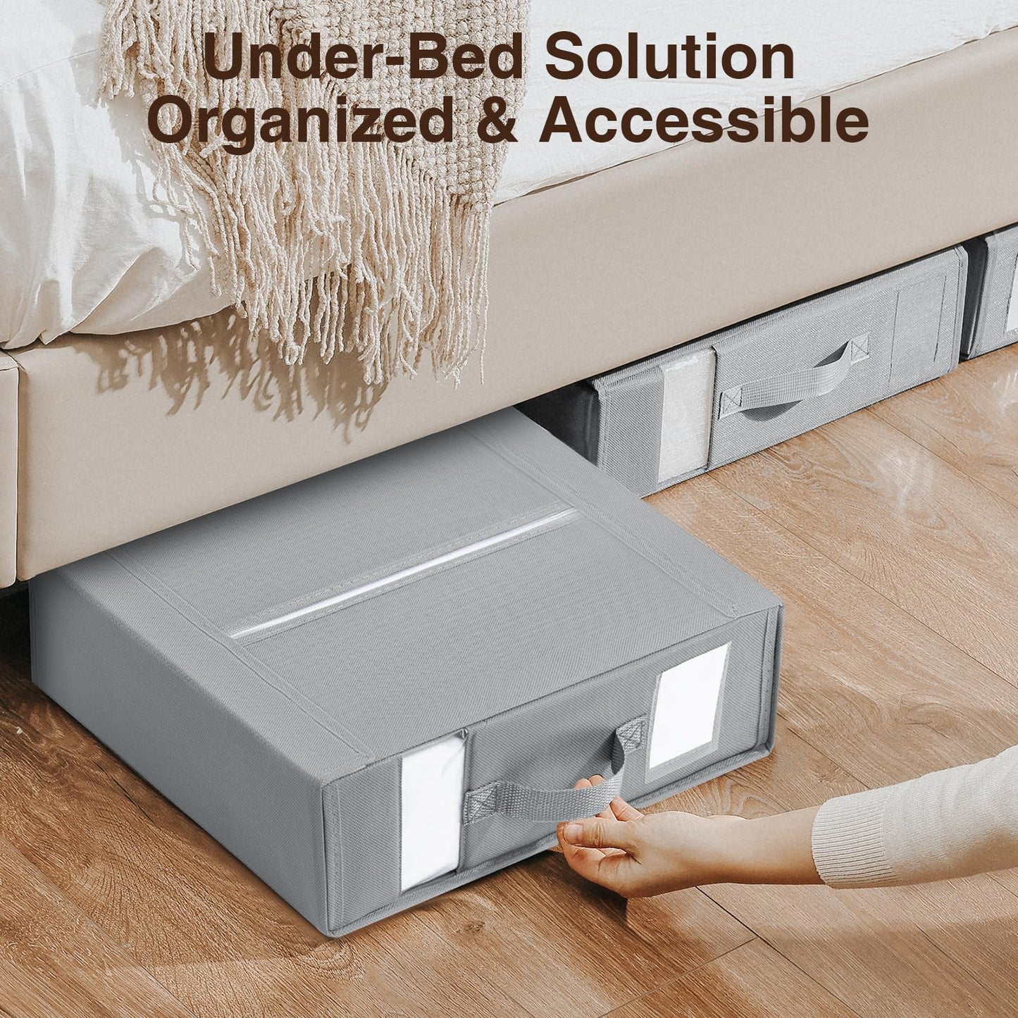 DIMJ Bed Sheet Organizers and Storage 6 Pack - Foldable Sheet Holder, Linen Closet Organizer Box for Sheets Set, Bedding, Blankets, Towel (King & Queen Size), Grey