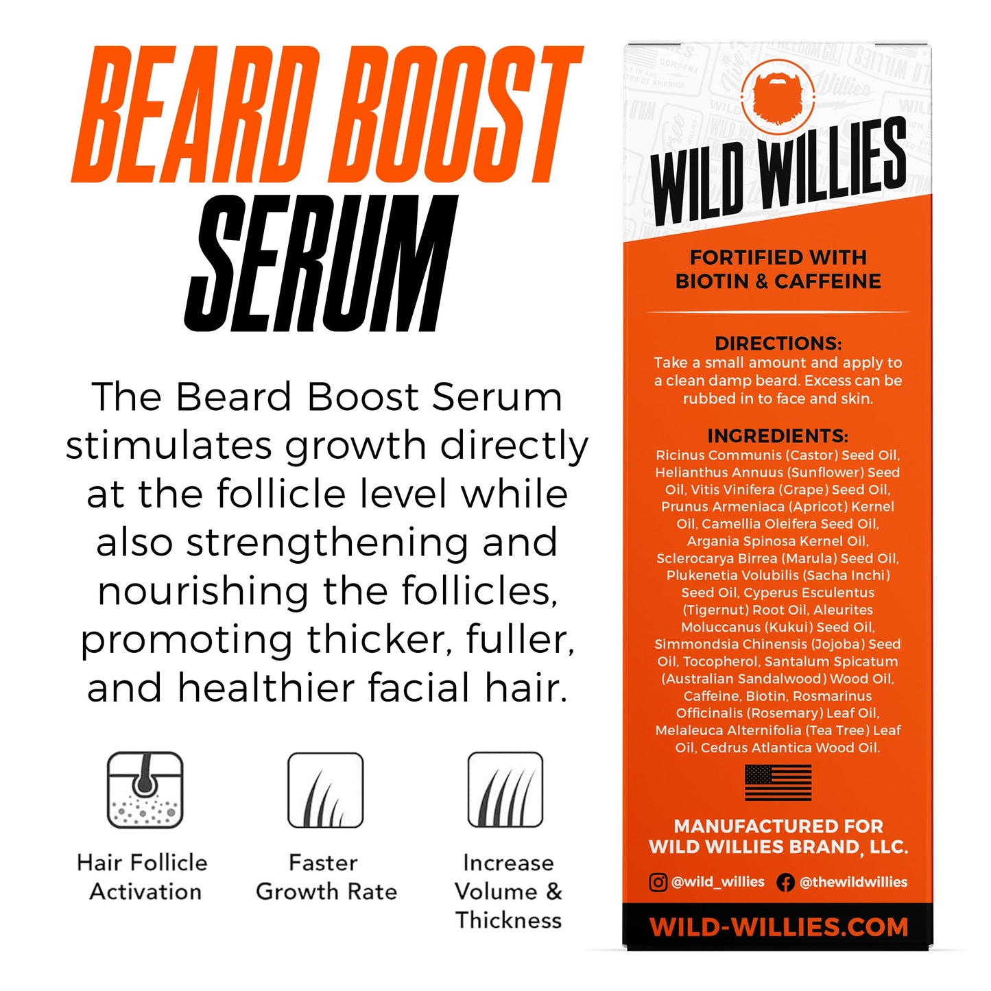 Wild Willies Beard Growth Kit - Premium Derma Roller & Beard Boost Serum - Microneedle Roller & Beard Hair Growth Serum with Biotin & Caffeine for Fuller Beard, Scalp Care - Easy to Use Kit with Case