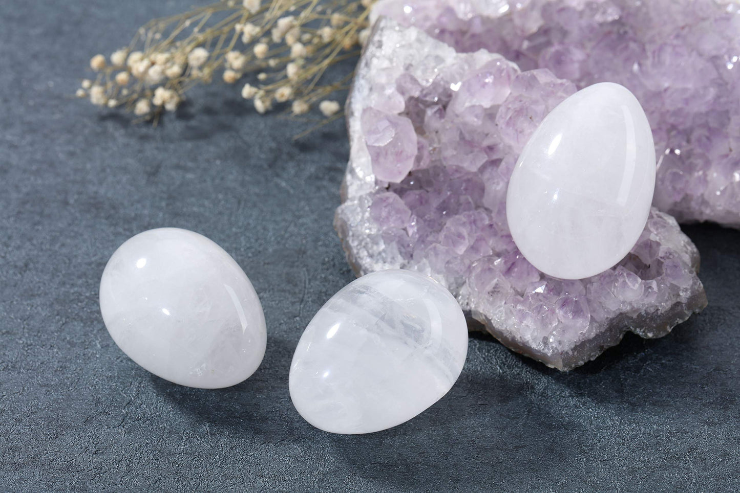 JOVIVI Natural Clear Quartz Egg Sphere Sculpture Reiki Healing Crystal Gemstone Ball Divination Figurine with Acrylic Stand for Home Decoration