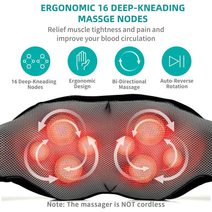 Nekteck Neck Massager for Pain Relief Deep Tissue, FSA Eligible Shiatsu Back Massager with Heating 3D Kneading Massage Pillow for Shoulder Leg Muscle, Office Home Car Use, HSA Eligible, Plug-in Use