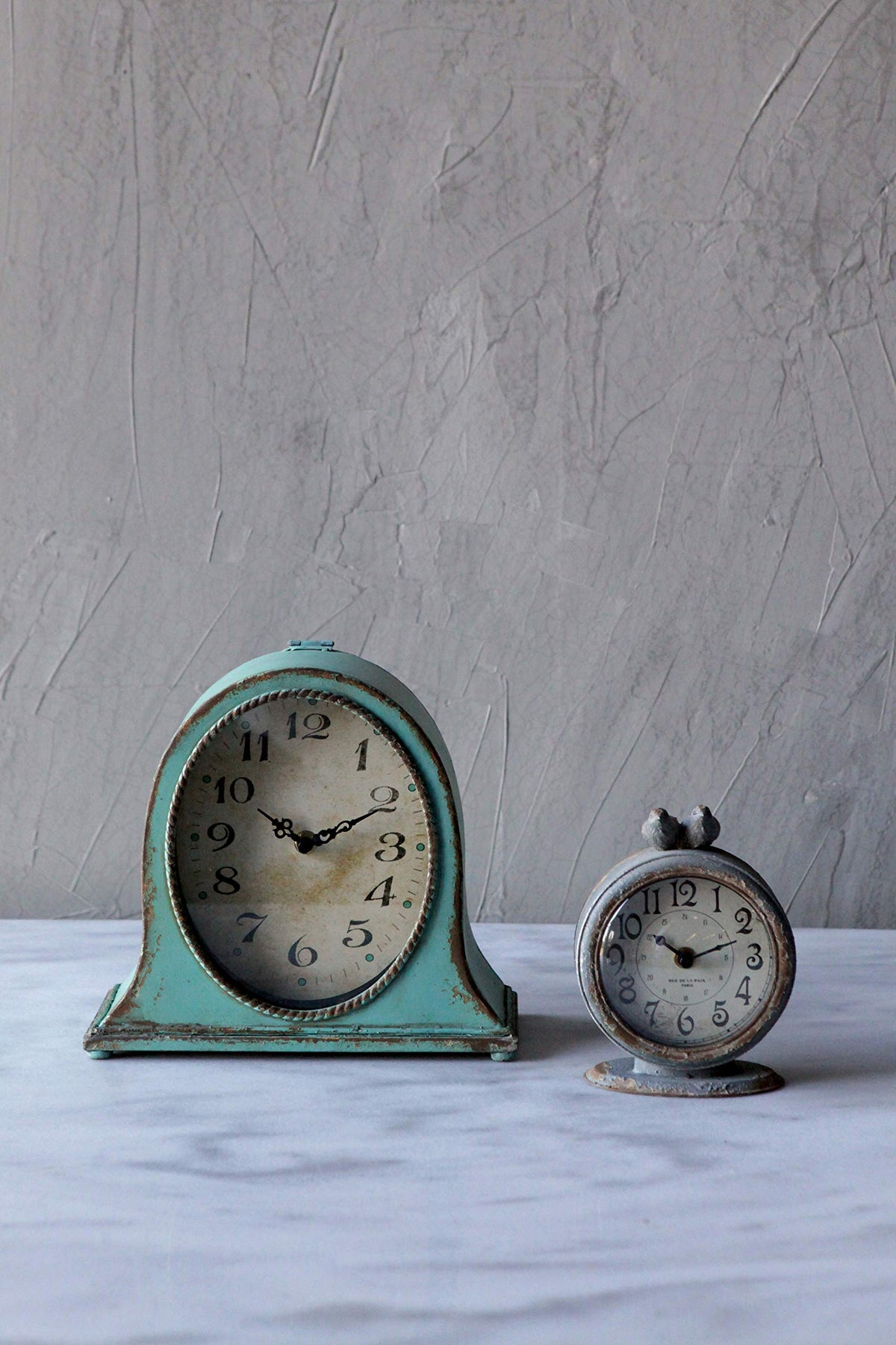 Creative Co-Op Grey Pewter Mantel Clock with Birds