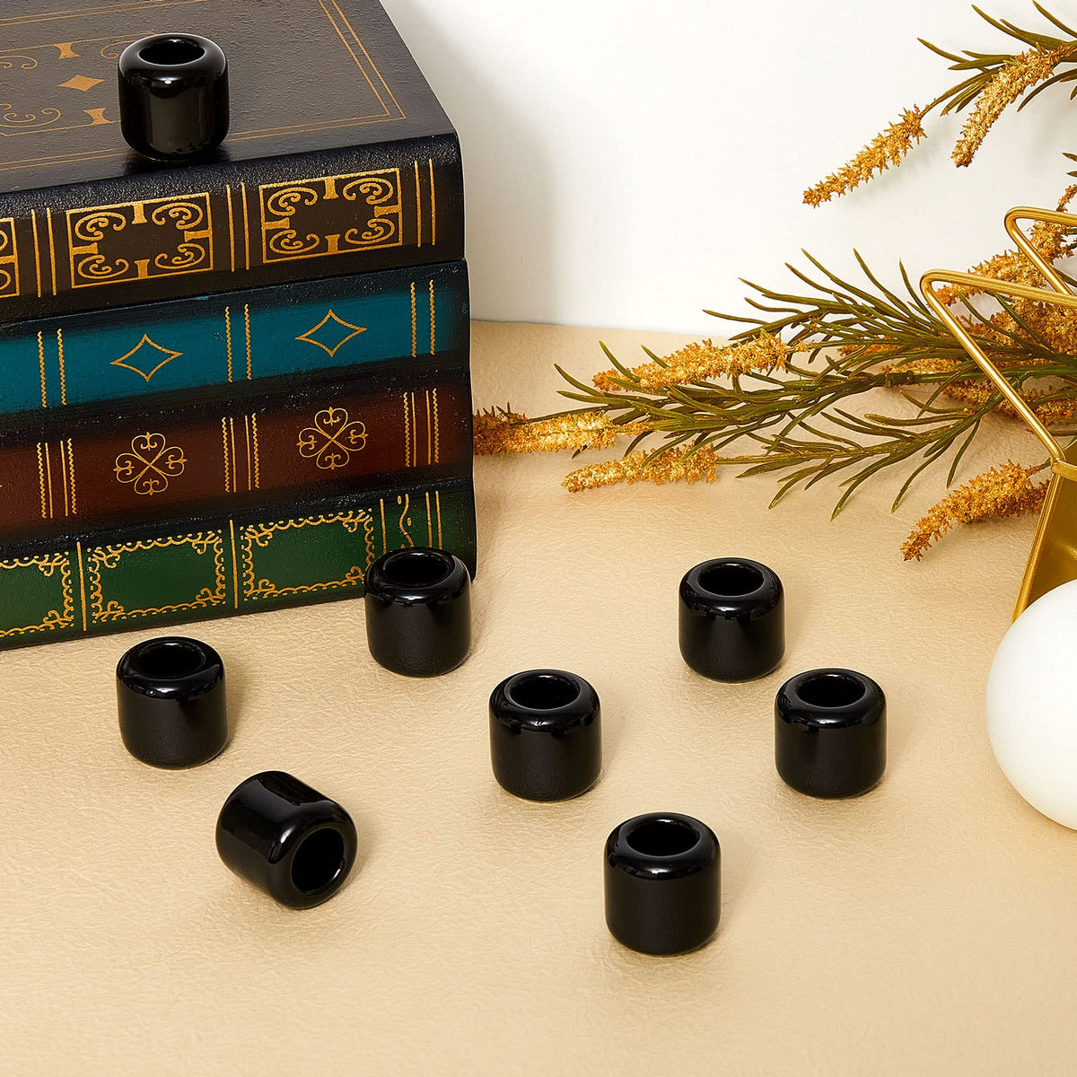 Suclain 20 Pcs 0.7 Inch Chime Candle Holder Small Candle Holders Ceramic Holder for Rituals, Spells, Vigil, Altar, Witchcraft, Wiccan Supplies (Balck)