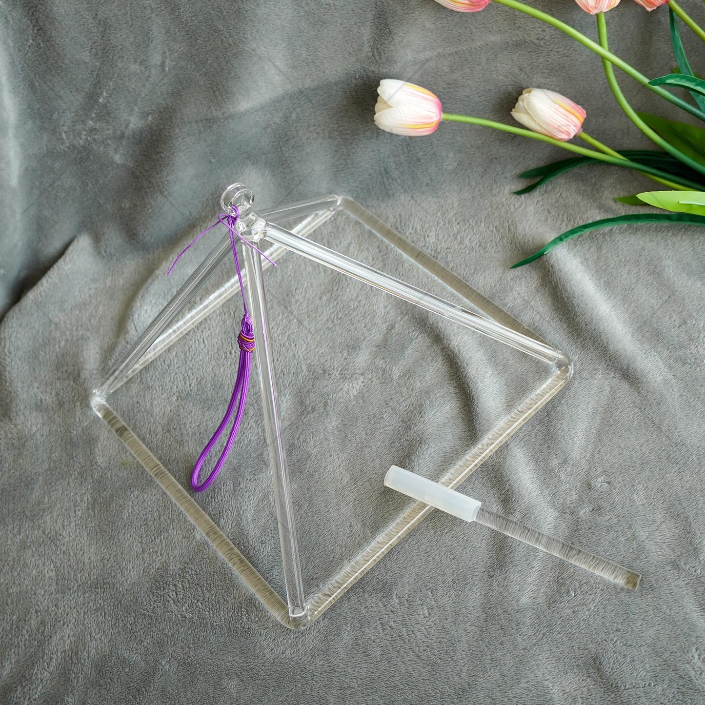Siceeoly 10 inch Pyramid Quartz Crystal Singing Pyramid Handmade TransparentHealing Musical Instrument For Sound Healing Meditation With Crystal Singing Bowl Striker