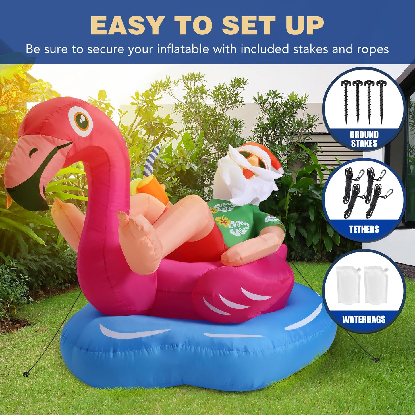 8 FT Hawaiian Santa on Flamingo Pool Float Christmas Inflatables Outdoor Decorations, Christmas Blow Up Santa Claus Yard Decorations for Garden Lawn Xmas Decor