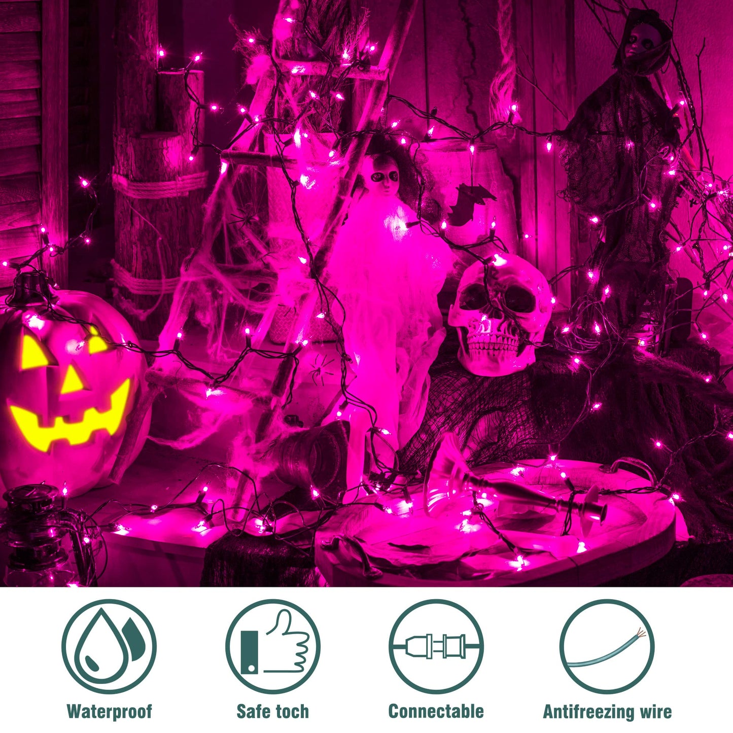 Hopolon Purple Halloween Mini String Lights,2PACk 50Count Incandescent Christmas Lights Green Wire,13FT Connectable Tree Lights for Indoor Outdoor Halloween,Valentines,Patio,Party,Home Decor,Purple