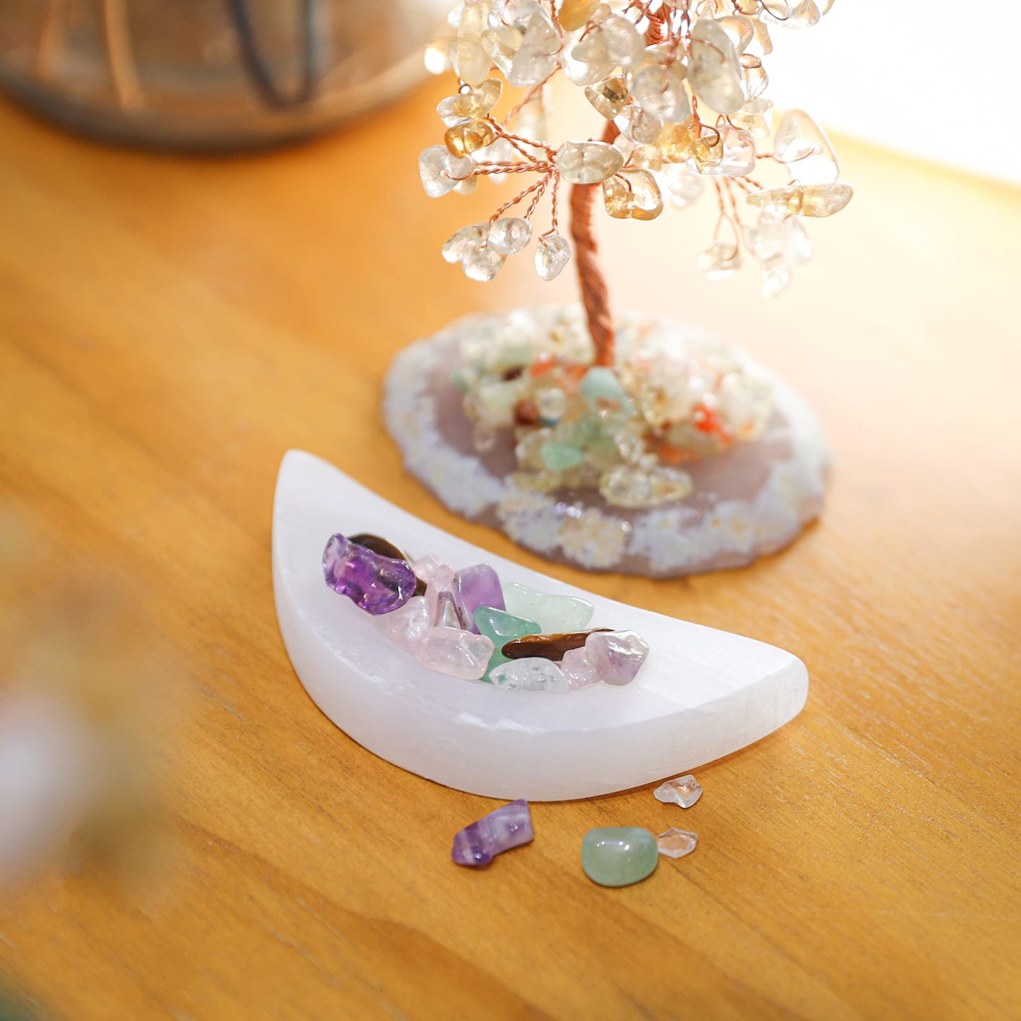 Halukakah Selenite Bowl from Moroccan - Portable Moon-Shaped Mini Plate 2.6" for Charging and Cleansing Crystals & Healing Stones on the Go