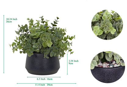 365 Blooming Decor Artificial Eucalyptus Plant–10.2"x11.4" Luxury Faux Potted Greenery in Black Textured Pot with Real Pebbles, Premium Material, No Assembly, Farmhouse, Coffee Table, Bathroom Decor//