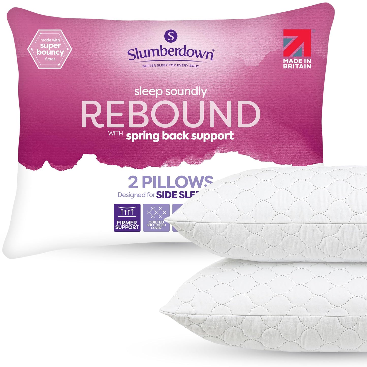 Slumberdown Pillows 2 Pack Hotel Quality – Firm, Plump Hypoallergenic Pillows for Back & Side Sleepers, Sleep Better. Feel Better