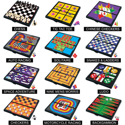 Gamie Magnetic Board Travel Games for Kids, Includes 12 Retro Fun Games - 5" Compact Design, Individually Boxed Travel Essentials for Kids Road Trip/Airplane/Camping, Stocking Stuffers for All Ages