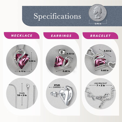 Leafael Valentine's Day Gift Necklaces for Women, Infinity Love Birthstone Heart Crystal Pendant, Birthday Anniversary Jewelry for Wife, Mom, and Her, Silver Plated, 18" + 2" Adjustable Chain
