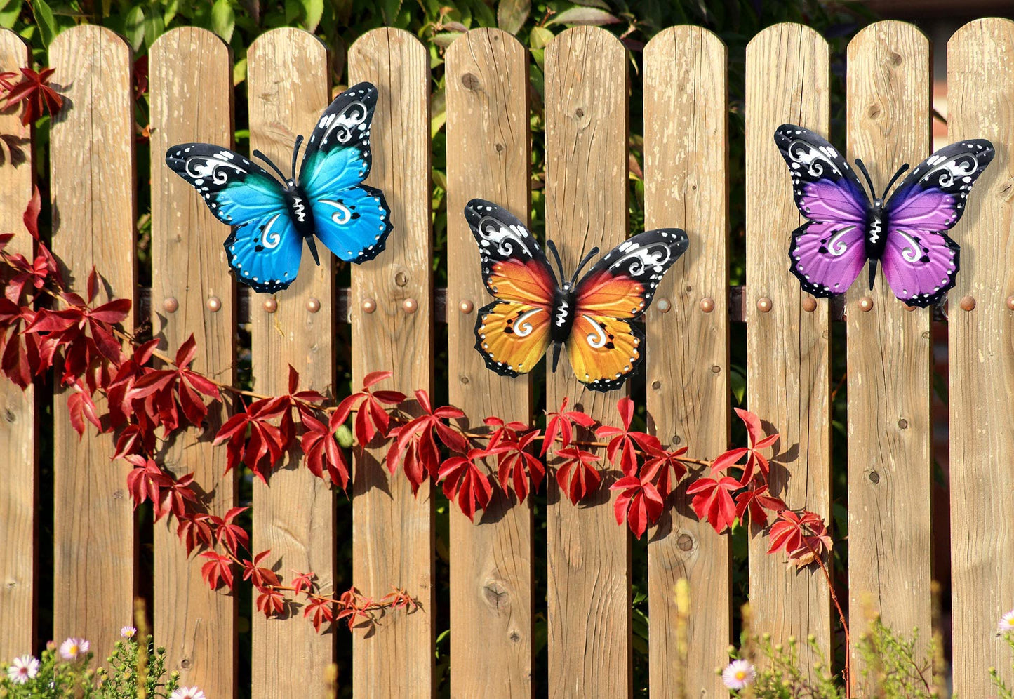 SUNNEKO 3 PCS Large Metal Butterfly Garden Ornaments Outdoor, Metal Wall Art Big Butterfly Decorations for Outside Garden Shed Fences Yard Decorations Wall Hanging
