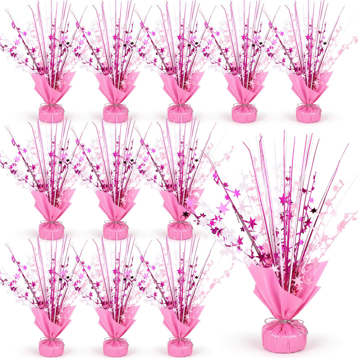 SiliFine 12 Pack Metallic Foil Spray Centerpiece Star Table Decoration Burst Glitter Table Centerpieces for Birthday Wedding Baby Shower Anniversary Holiday Party Supplies, Pink White Rose Red
