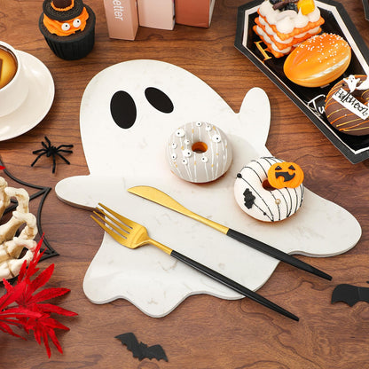 Whaline Halloween Ghost Marble Cheese Board White Ghost Cutting Tray Marble Charcuterie Serving Board for Home Kitchen Party Favors Supplies