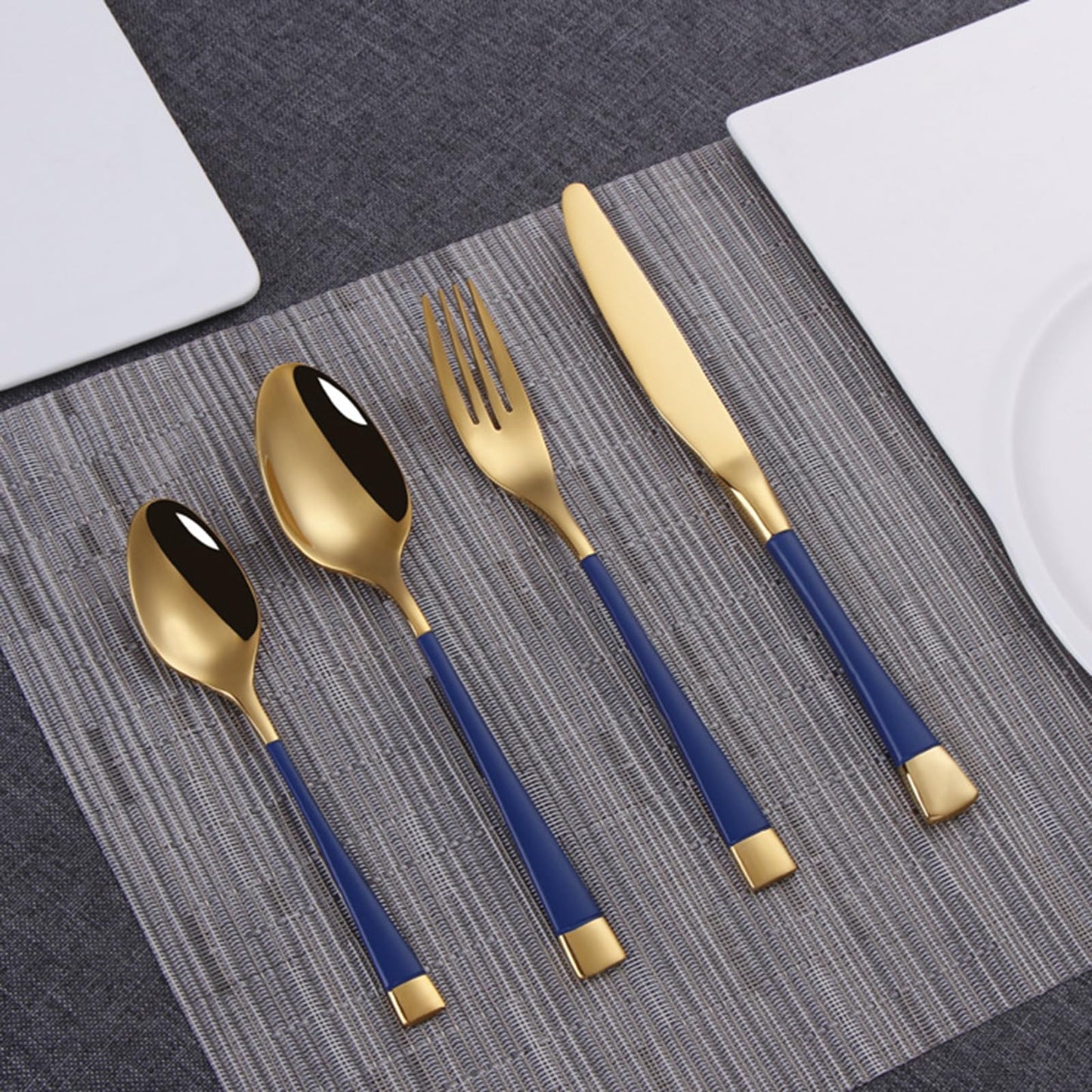 Blue-Gold Silverware ZILNEHZ Flatware Set for 8 Stainless Steel Cutlery Set Elegance Luxury Tableware Set Forks and Spoons Utensil Sets for Home Restaurant Dishwasher Safe