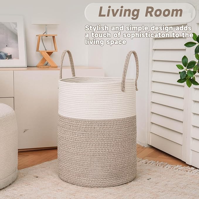 Large Woven Laundry Basket Hamper, 80L Cotton Rope Storage Bin