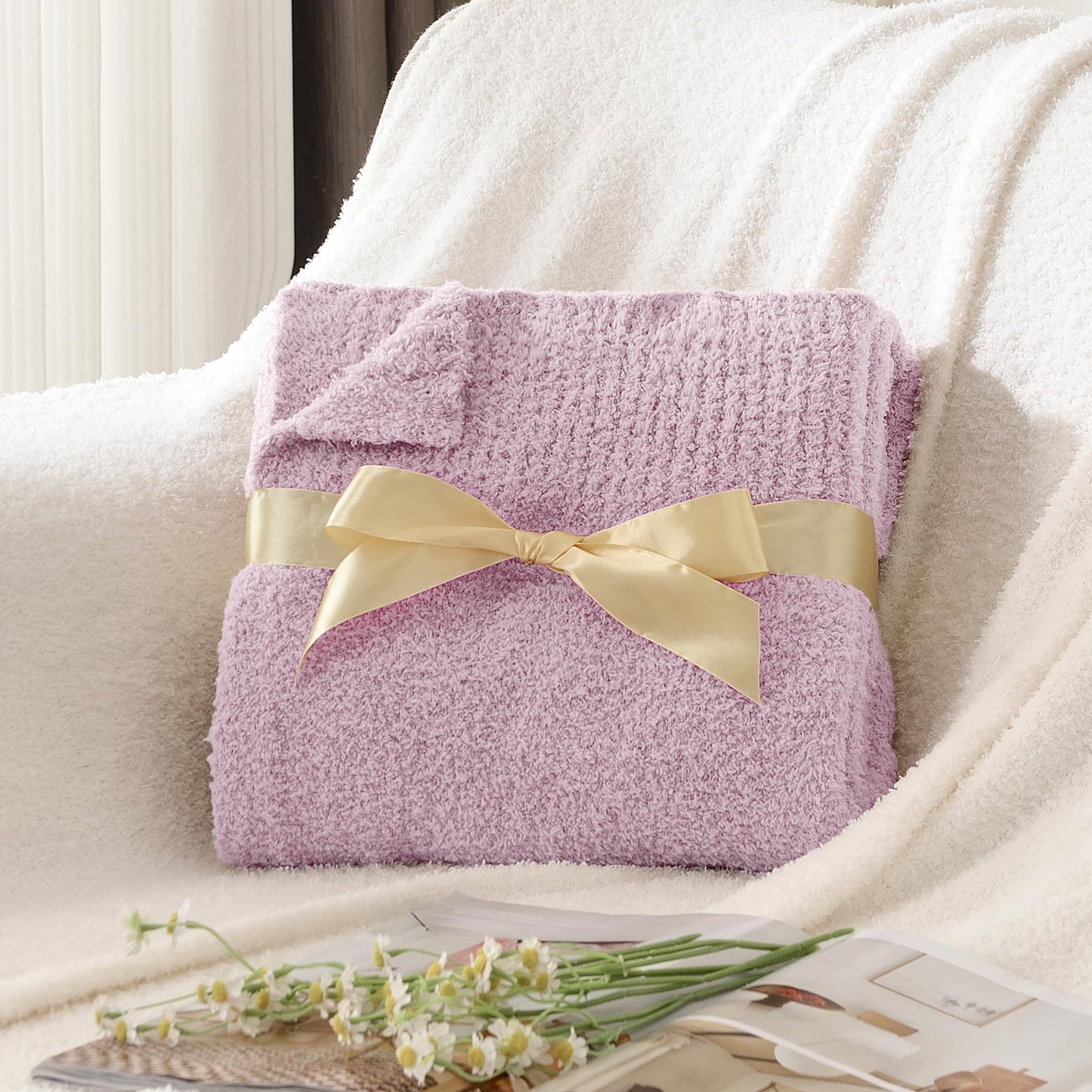 JOOJA Light Purple Throw Blanket, Soft Fluffy Fuzzy Knit Blanket for Couch Bed Sofa, Cozy Plush Warm Blanket for Bedroom Living Room, Spring Home Decor, 50x60 Inches