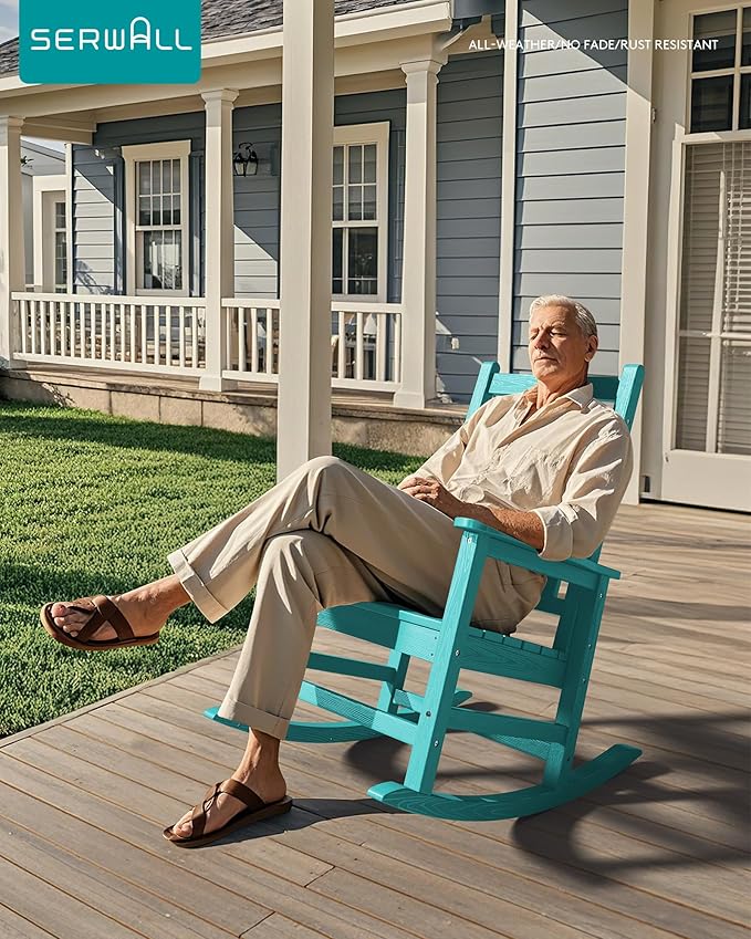 SERWALL Oversized Outdoor Rocking Chair Set of 2, HDPE Rocker for Adults, Patio Rocking Chairs for Porch, Aruba