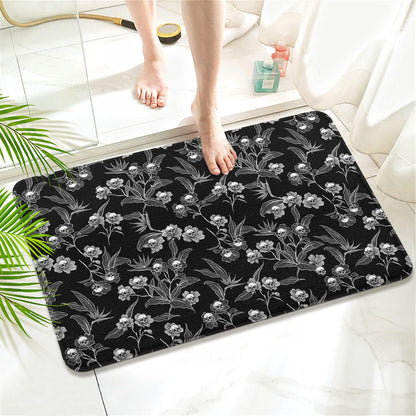 Twyt decor Skull Rose Goth Imitation Cashmere Bathroom Mat Rug- Rubber Non-Slip Super Absorbent Soft Thin Bathroom Rug for Tub Shower Sinks (17" W x 27" L)