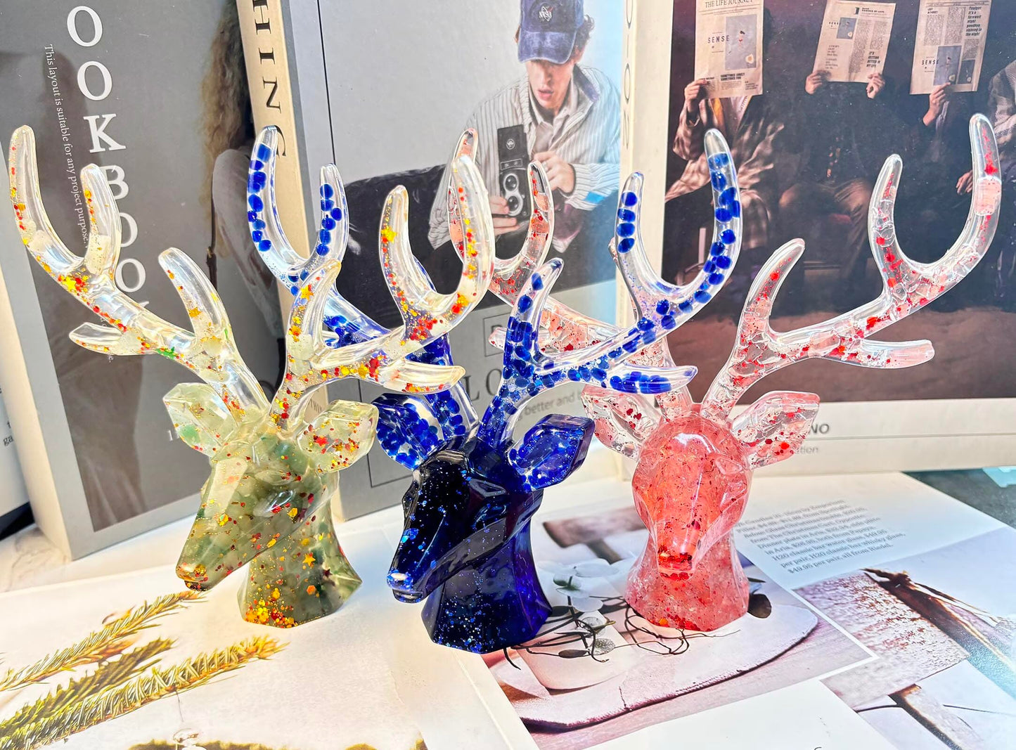 CaxyKyx Deer Head Statue Crystal Stone Small Collectable Animal Figurines Shelf Table Decor Great Gift Green Aventurine