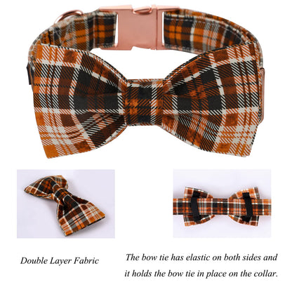 Lionet Paws Halloween Dog Collar with Bowtie - Cute Cotton Adjustable Fall Bowtie Dog Collar with Metal Buckle for Small Medium Large Dog Girl Boy Gift, S, Neck 10-16in