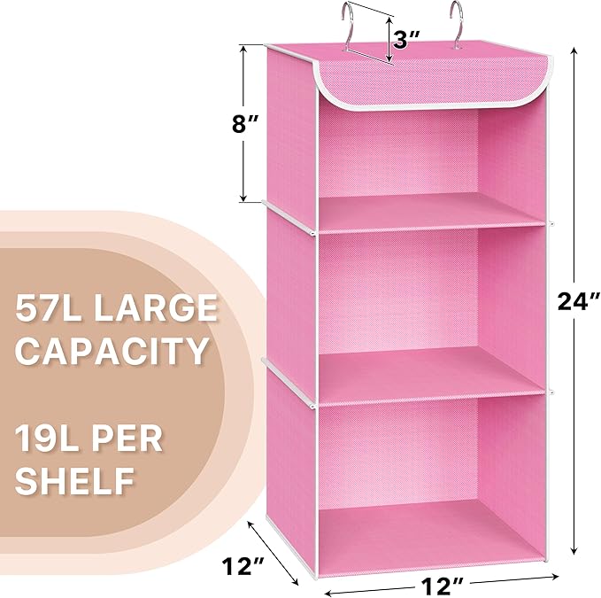 Simple Houseware 3-Shelf Hanging Closet Organizer, Fabric Storage Shelves