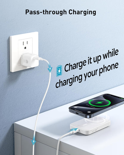 Baseus Magsafe Portable Charger for iPhone, 10,000mAh 15W Magnetic Power Bank, Qi2 Certified Fast Charging Wireless Battery Pack, 22.5W USB-A & 20W USB-C for iPhone 17/16/15/14/13/12, 2025 Version