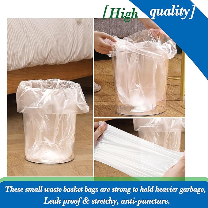 3 gallon Clear trash can liners, Small clear Garbage Bags 300, Extra Strong 2.6