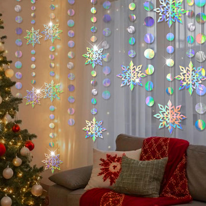 Cheerland Iridescent Snowflake Garland Winter Wonderland Hanging Decorations Holographic Snowflakes Ceiling Streamer for Christmas Onederland Frozen Birthday Decor Wedding Xmas Party Supplies
