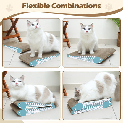 ComSaf Cat Scratching Board 2 Pack, Curved Scratcher Cardboard, Double-Sided Pad for Long Lasting Use, Cute Scratching Mat for Kitty (Blue)