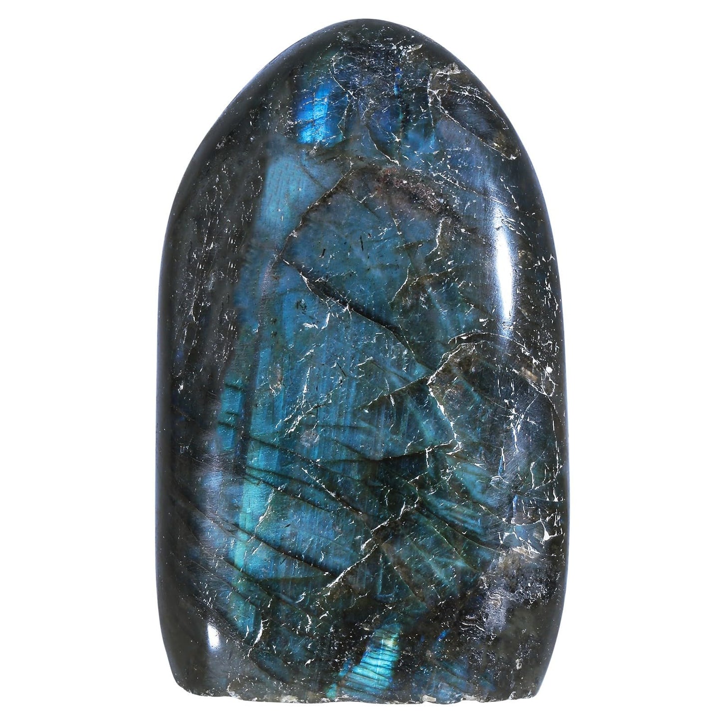TUMBEELLUWA 0.66-0.88 LB Natural Polished Labradorite Stone Slab for Reiki Healing, Self Standing Crystal Palm Stone for Table Desk Decor