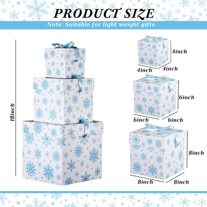 Zhanmai 3 Pcs Christmas Nesting Gift Boxes Snowflake Stackable Boxes Christmas Decorative Boxes with Lids for Present Wrapping Xmas Winter New Year Holiday Party Decor Supplies Favor(White and Blue)