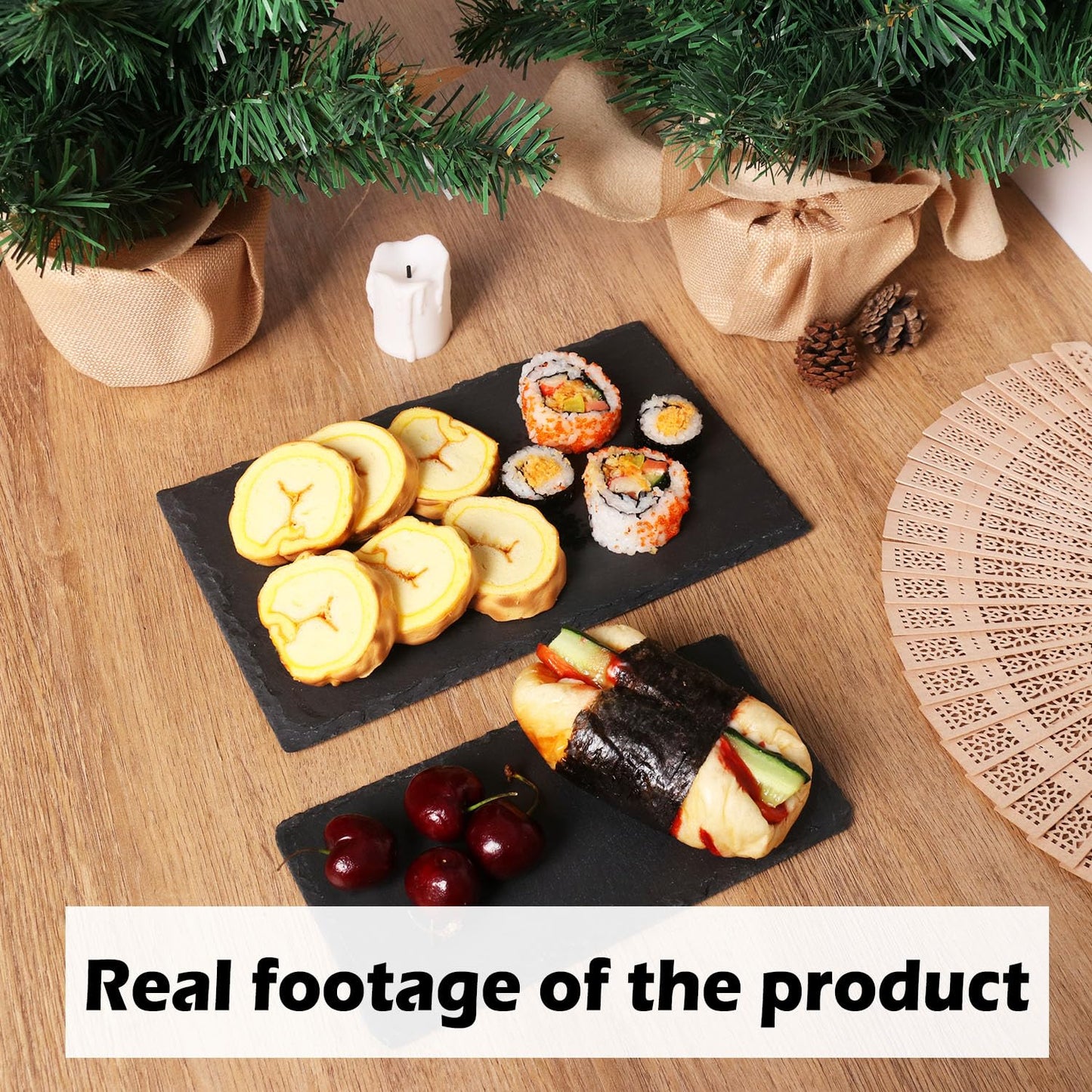 IHDYPPEW 9 Pack 10 x 6 Inch Slate Cheese Boards, Black Rectangle Slate Charcuterie Boards, Natural Charcuterie Stone Plates for Parties, Gifts, and Special Events, Cheese, Sushi, Food.