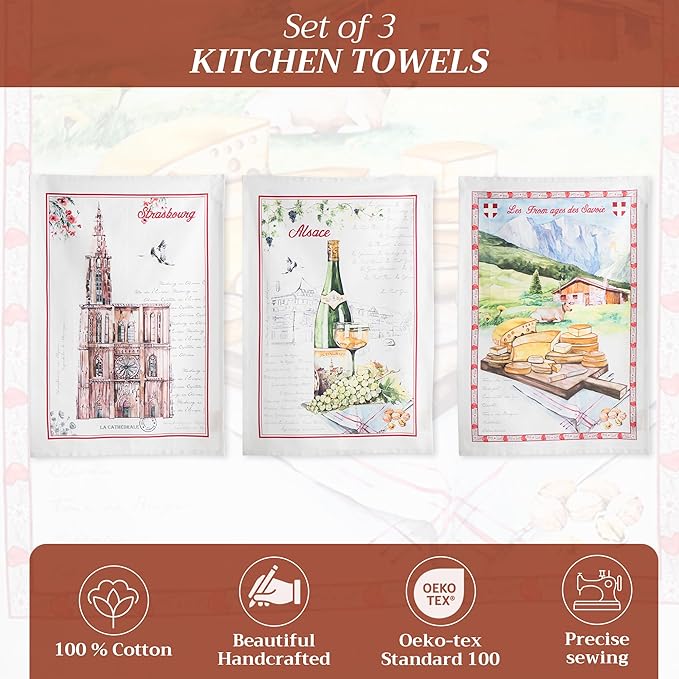 Maison d' Hermine Kitchen Towels Set of 3 100% Cotton 27.50" x 20" Reusable