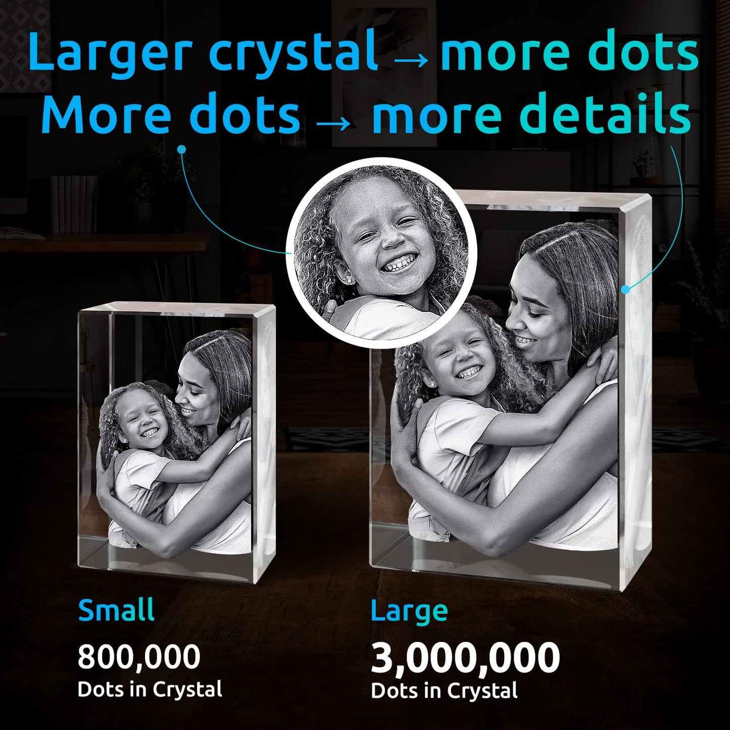 ArtPix 3D Crystal Photo, Christmas Personalized Gifts for Women, Wife, Mom, Her, Him, Men, Mother, Grandma, Great Xmas Customized Gift With Your Own Photo, Custom Glass 3D Laser Etched Picture Wedding