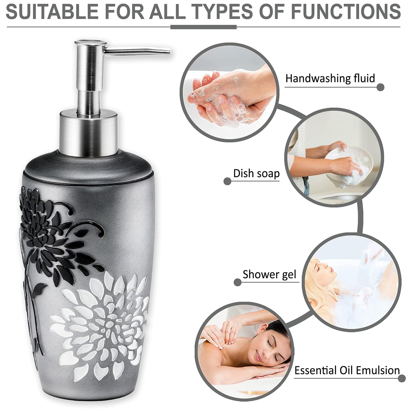 Popular Bath Soap Dispenser/Lotion Pump, Erica Collection, Grey