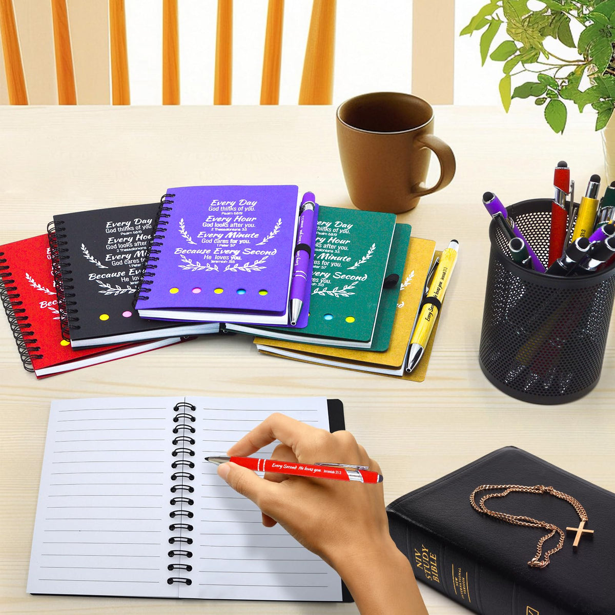 40 Pcs Bulk Mothers Day Christian Gifts Prayer Journal for Woman - 20 Set Christian Spiral Notebook & Religious Pen - Church Gifts for Inspirational, Sunday School, Bible Study, Devotions (Colorful)